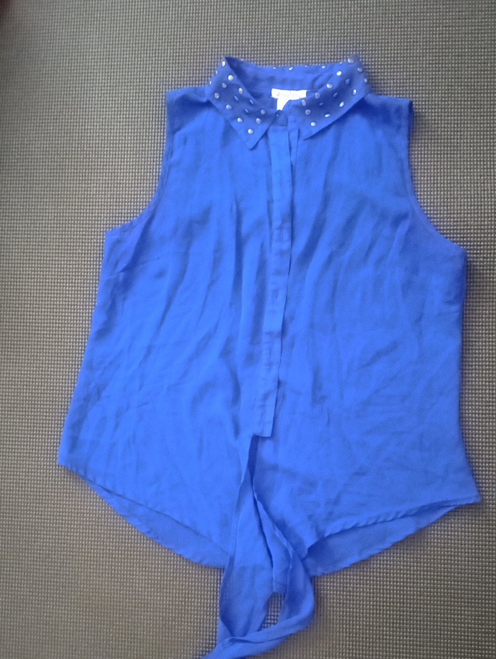 Stud-Embellished Tie-Front Sleeveless Blouse - Cobalt Blue